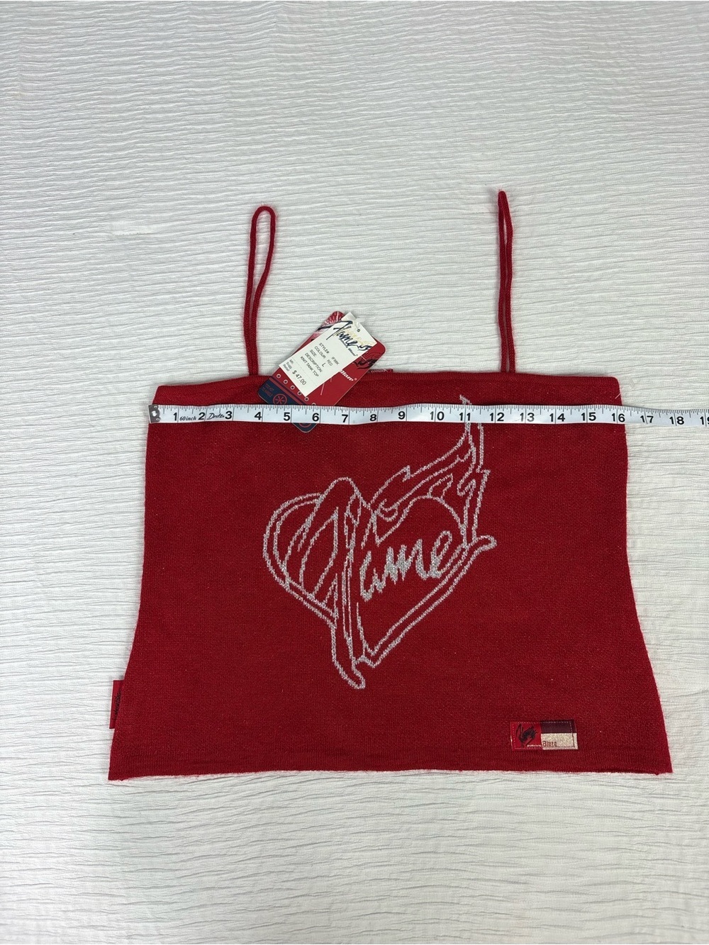 Flame Heart Knit Red Tank Top with Script Detail - Picture 6 of 6